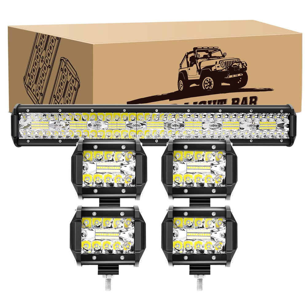 4 Pcs 4Inch 60W Cube LED Pods, 20Inch 420W Spot Flood Combo Triple